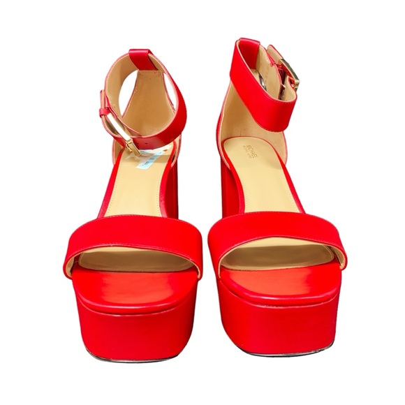 Michael Kors Women's Tara Platform Dress Heel Sandals Red Crimson Leather - Picture 4 of 11